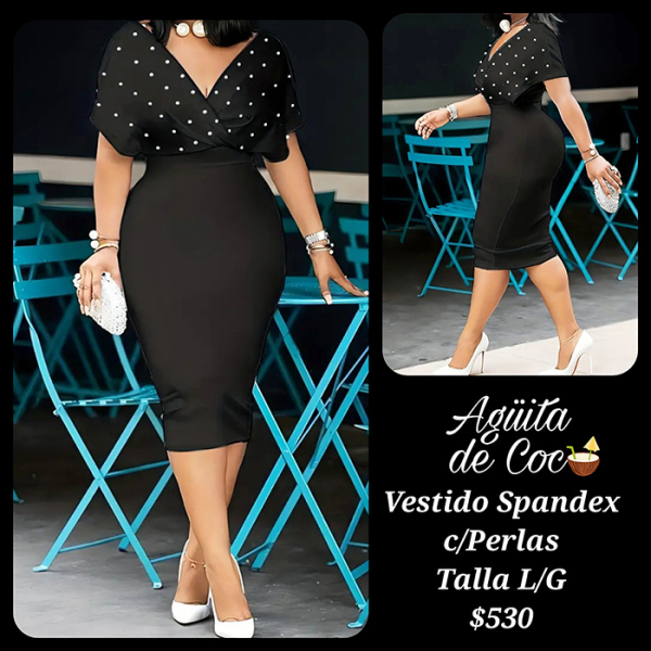 Vestido Spandex con Perlas Talla L/G ((40)
