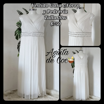 Vestido Gasa con Forro y Pedrería Talla 20W (36)