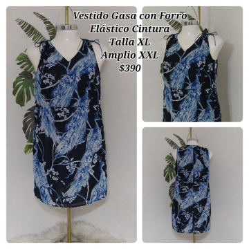 Vestido Gasa con Forro Elástico Cintura Talla XL Amplio XXL (24)