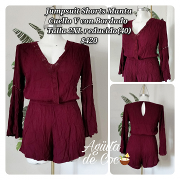 Jumpsuit Shorts Manta Cuello V con Bordado Talla 2XL Reducido Talla 40 (28)
