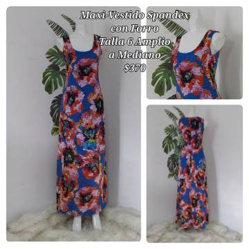 Maxi-Vestido Spandex Con Forro Talla 6 Amplio a Mediano (55)