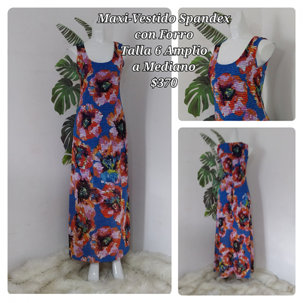 Maxi-Vestido Spandex Con Forro Talla 6 Amplio a Mediano (55)