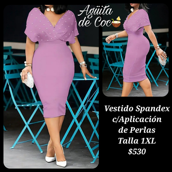 Vestido Spandex con Aplicación de Perlas Talla 1XL (47)