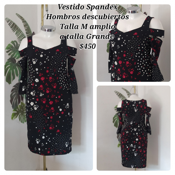 Vestido Spandex Hombros Descubiertos Talla M amplio a Talla Grande (54)