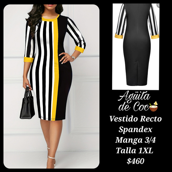 Vestido Recto Spandex Manga 3/4 Talla 1XL (51)