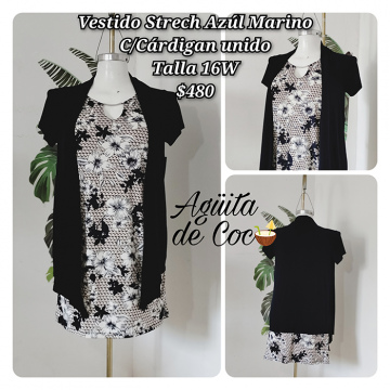 Vestido Strech Azúl Marino con Cárdigan Unido Talla 16W (43)