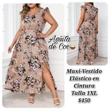 Maxi-Vestidos Elástico en Cintura Talla 1XL (52)
