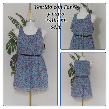 Vestido con Forro y Cinto Talla XL (35)