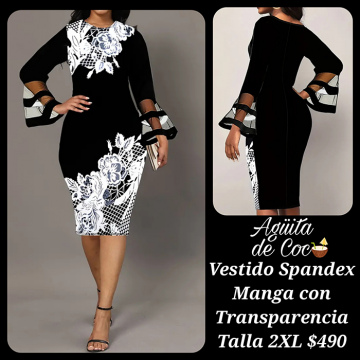 Vestido Spandex Manga con Transparencia Talla 2XL (38)