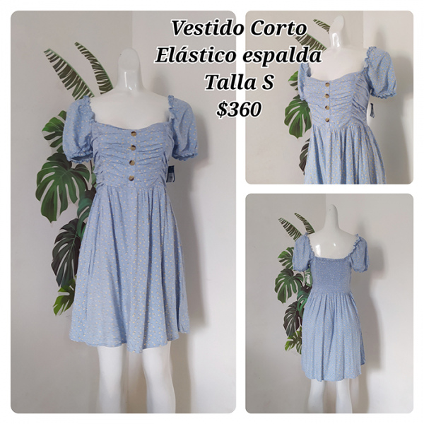 Vestido Corto Elástico Espalda Talla S (49)