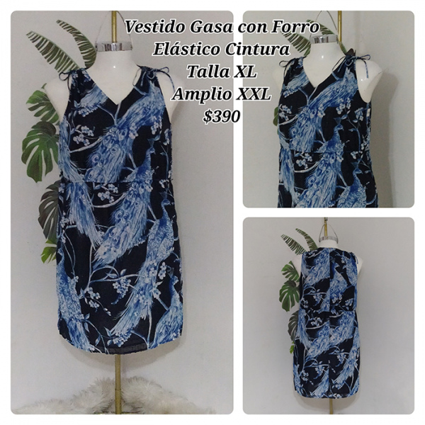 Vestido Gasa Con Forro Elástico Cintura Talla XL Amplio XXL (3)