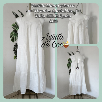 Vestido Manta con Forro Tirantes Ajustables Talla 2XL Holgado (50)