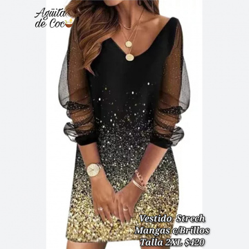 Vestido Strech Mangas con Brillos Talla 2XL(37)