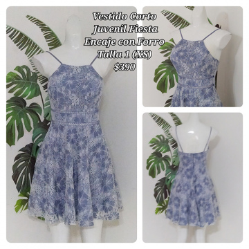 Vestido Corto Juvenil Fiesta Encaje con Forro Talla 1 (XS) (50)