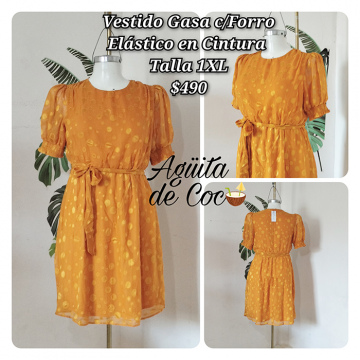 Vestido Gasa con Forro Elástico en Cintura Talla 1XL (44)