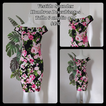 Vestido Spandex Hombro Descubierto Talla 6 Amplio a M (7)