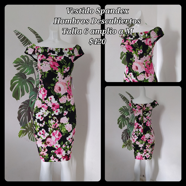 Vestido Spandex Hombro Descubierto Talla 6 Amplio a M (7)