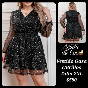 Vestido Gasa con Brillos Talla 2XL (40)