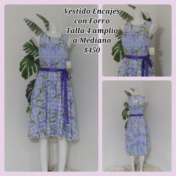 Vestido Encajes con  Forro Talla 4 Amplio a Mediano (13)