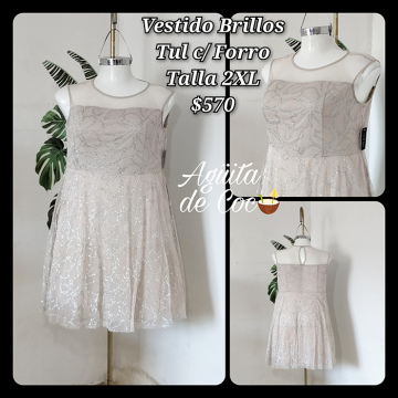 Vestido Brillos Tul con Forro Talla 2XL 570 (34)