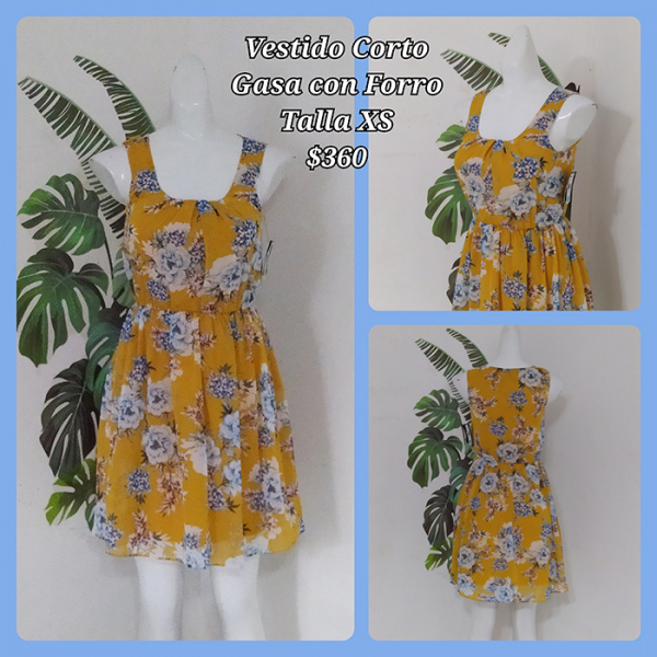 Vestido Corto Gasa con Forro Talla XS (51)