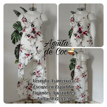 Vestido Asimétrico Escote en Espalda Tirantes Ajustables Talla M/G (44)