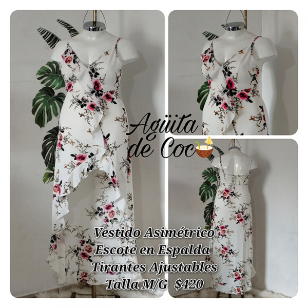 Vestido Asimétrico Escote en Espalda Tirantes Ajustables Talla M/G (44)