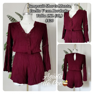 Jumpsuit Shorts Manta Cuello V con Bordados Talla 1XL Talla 38 (18)