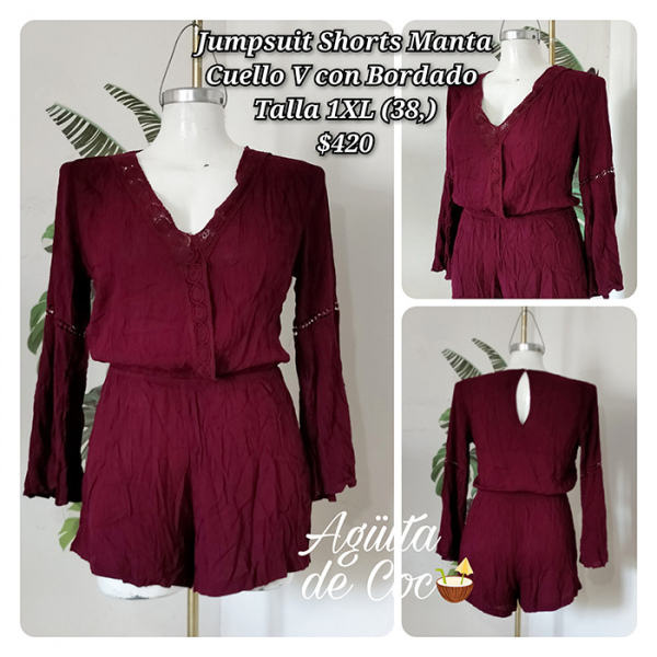 Jumpsuit Shorts Manta Cuello V con Bordados Talla 1XL Talla 38 (18)