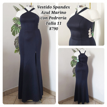 Vestido Spandex Azul Marino con Pedrería Talla 11 (10)