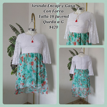 Vestido Encaje y Gasa con Forro Talla 18 Juvenil Queda a G (7)